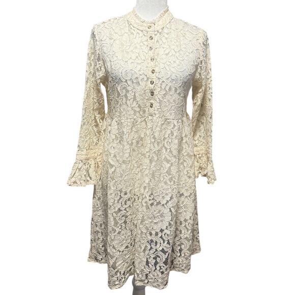Sundance Cream Lace Babydoll Dress Medium Petite Boho Prairie (Slip Needed) - Picture 2 of 6